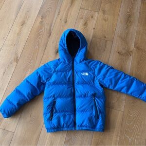 The North Face down puffer. royal/navy blue. Reversible. 14-16 boy, XS-S women.